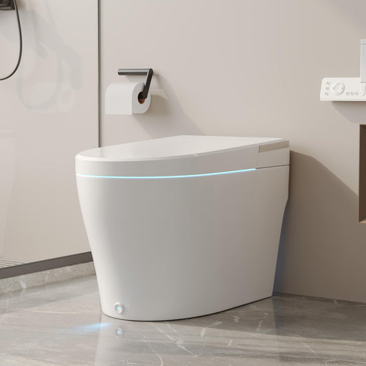 DeerValley Smart Toilet, One Piece Tankless Toilet with Built-in Bidet, 1.28GPF Auto Flush, Foot Kick, Warm Water, Heated Seat, Remote Control, 10" Rough-In Options
