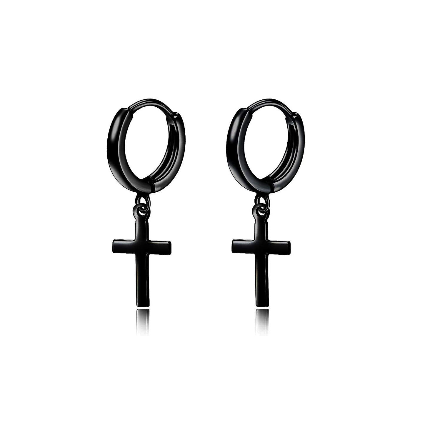 Sterling Silver Black Cross Earrings Hanging Clip On Cross Hoop Earrings Religious Christian Baptism Jewelry Gifts for Men Women