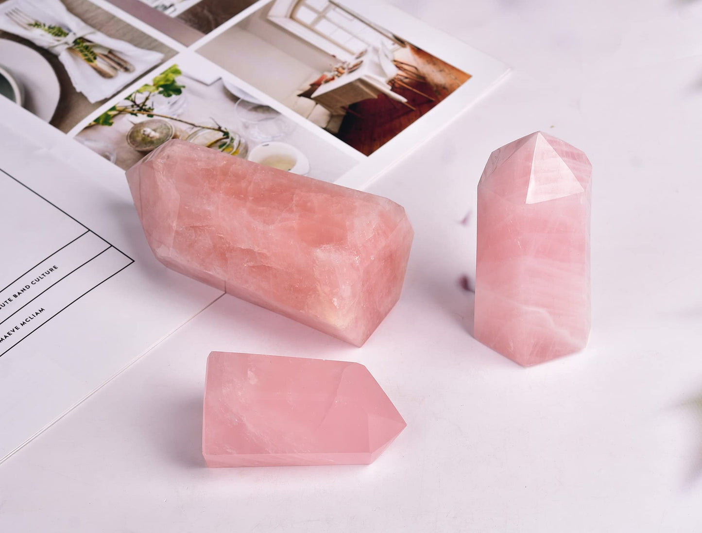 AMOYSTONE Rose Quartz Obelisk Tower Large Healing Crystal Wand Point 6 Faceted Reiki Chakra Meditation Stone Pink 1.1-1.7 LBS