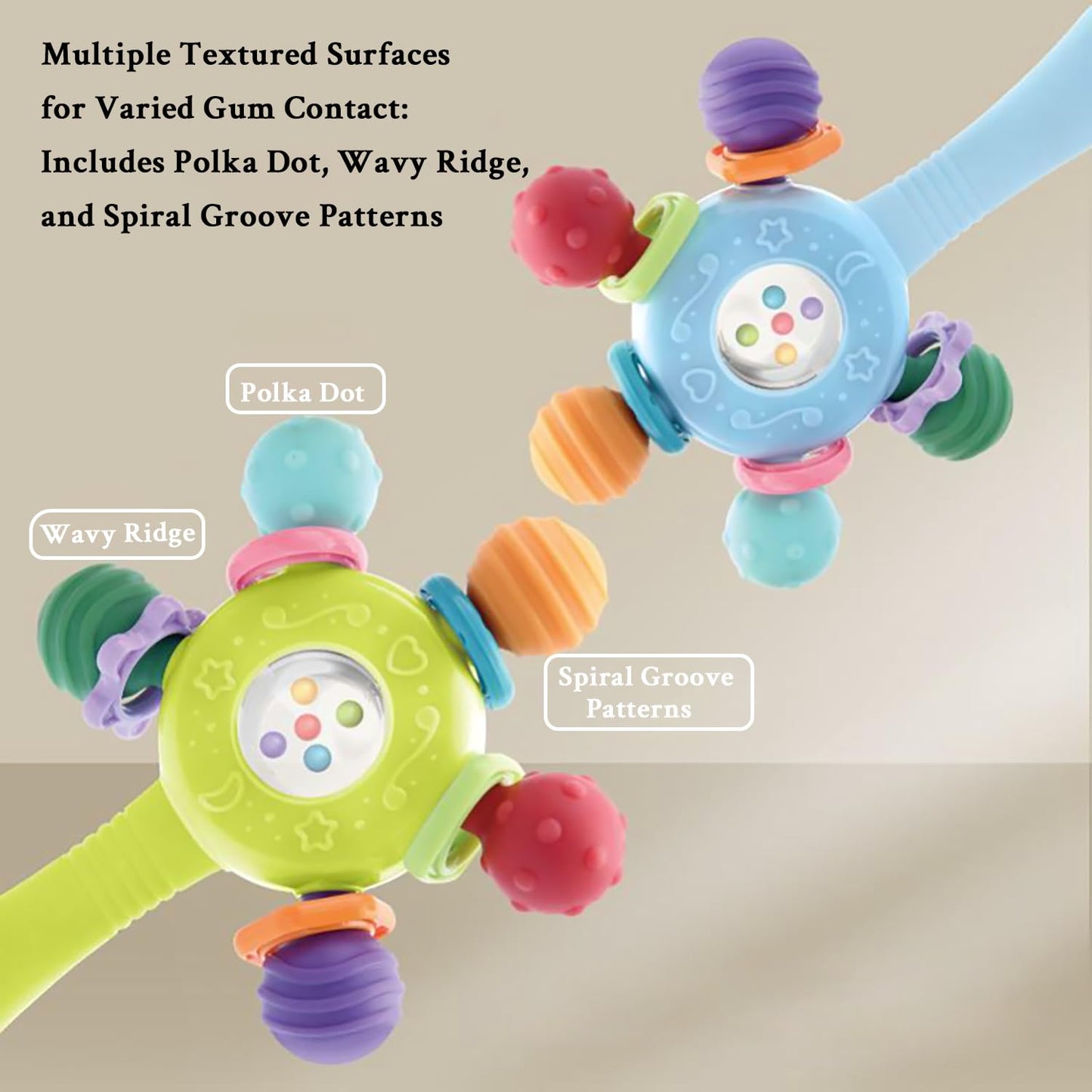 Baby Teether Toys for Babies 0 3 6 9 12 18 Months,Baby Rattle Toys,Baby Sensory Toy for 0-6 6-12 Months, Montessori Early Education,Manhattan Ball,Grasp Training Toy,Suction Cup Toys(Blue)