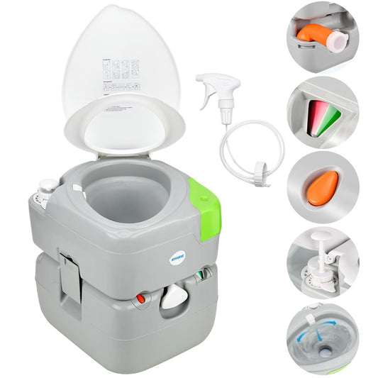 Kohree 5.8 Gal Camping Toilet: Portable Toilet for Adults with Diagonal Elongated Bowl Seat, Large Waste Tank, Leak-Proof Cassette with Level Indicator, RV Travel Porta Potty for Boat Trip Home Use