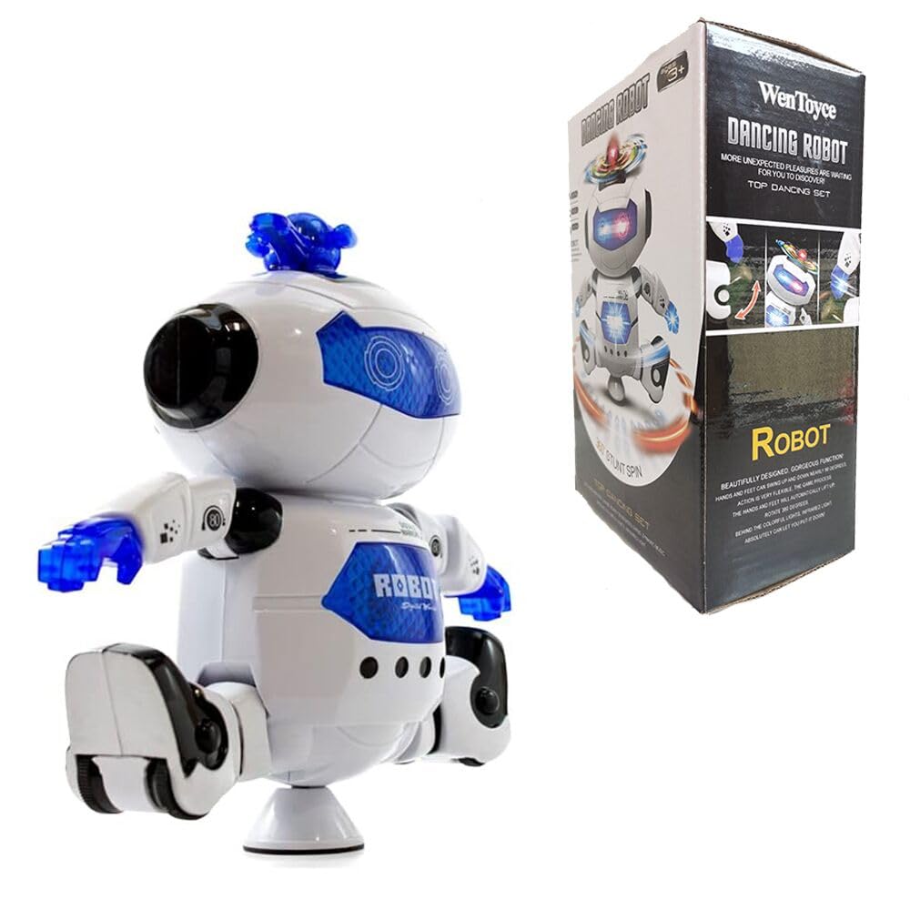 WenToyce Musical Walking Dancing Robot Toy for Kids, Flashing Lights, 360° Body Spinning, Toddlers Bosys Girls Fun Figure Toy