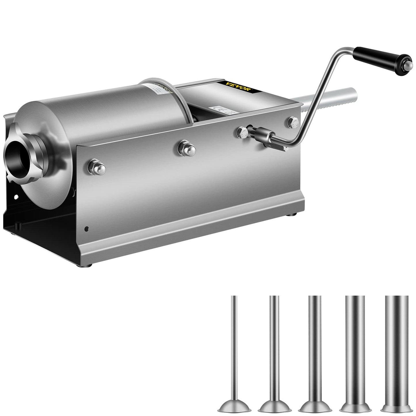 Happybuy Horizontal Sausage Stuffer 3L/ 7Lbs Manual Sausage Maker With 5 Filling Nozzles Sausage Stuffing Machine For Home & Commercial Use Stainless Steel