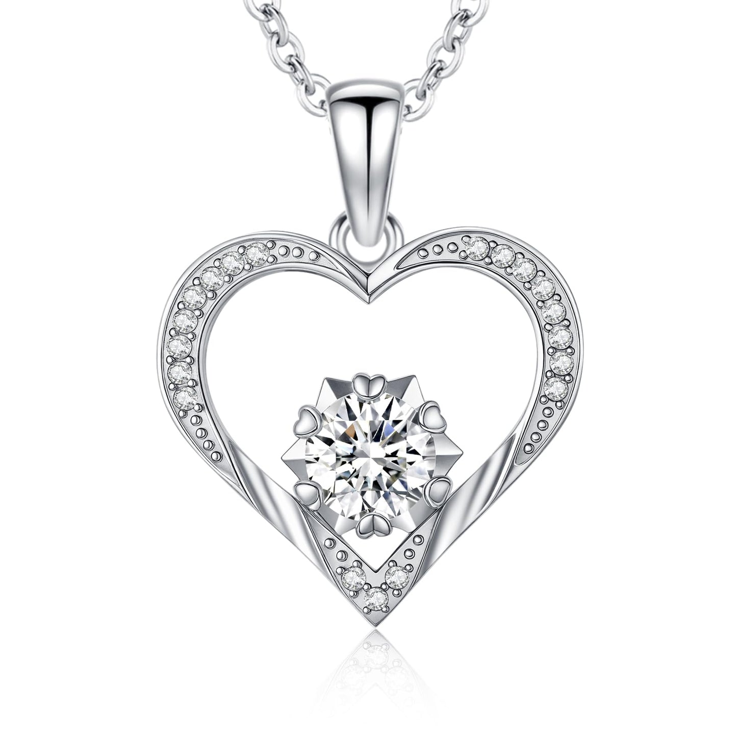 1 Carat Moissanite Necklace 925 Sterling Silver Jewelry 5A Cubic Zirconia Heart Pendant Necklace Gifts for Mom Women Girlfriend Grandma Her Wedding Birthday Anniversary Engagement Valentine's Day