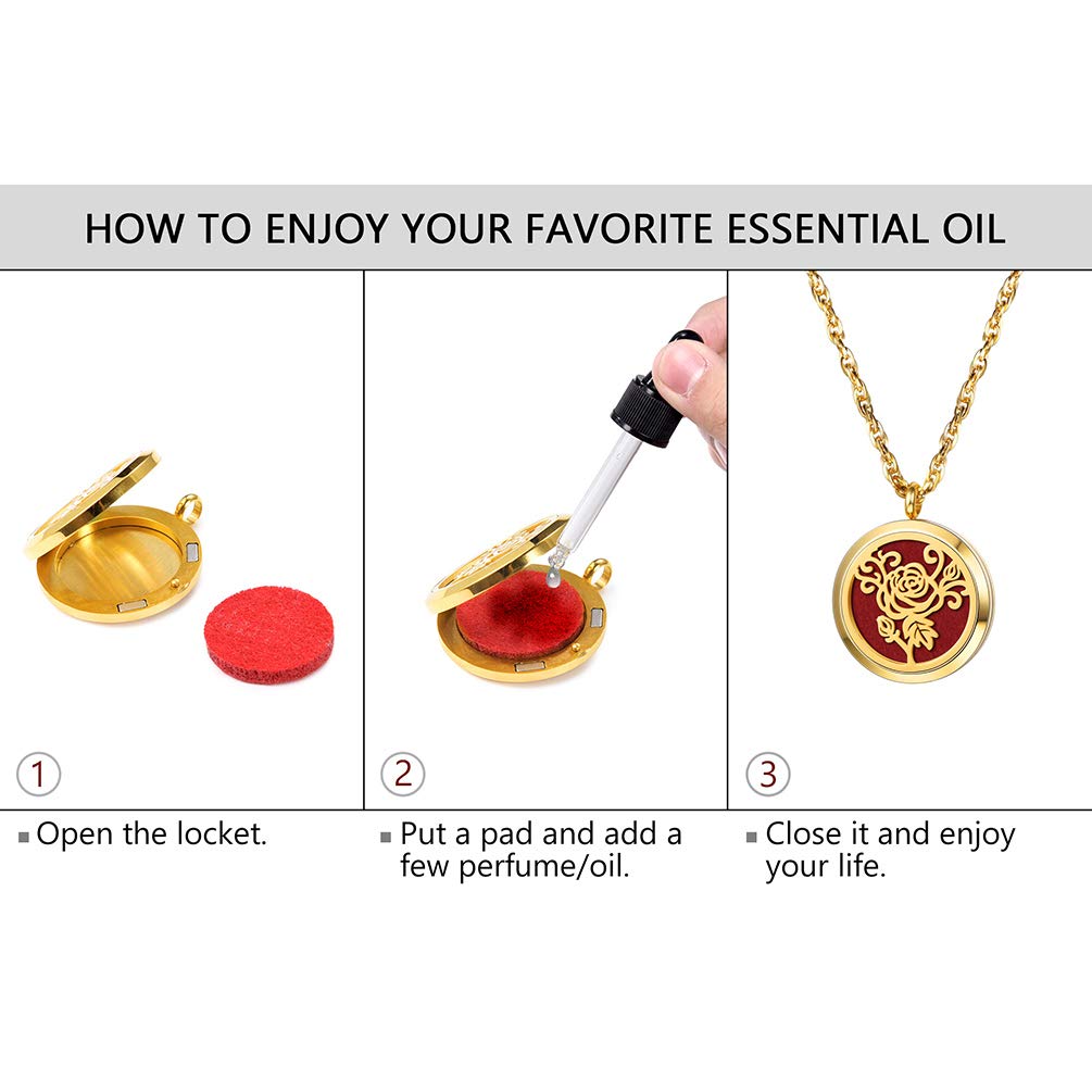 PROSTEEL Diffuser Aromatherapy Necklace Perfume Locket Pendant Charm Stainless Steel Delicate Rose Flower Women Jewelry
