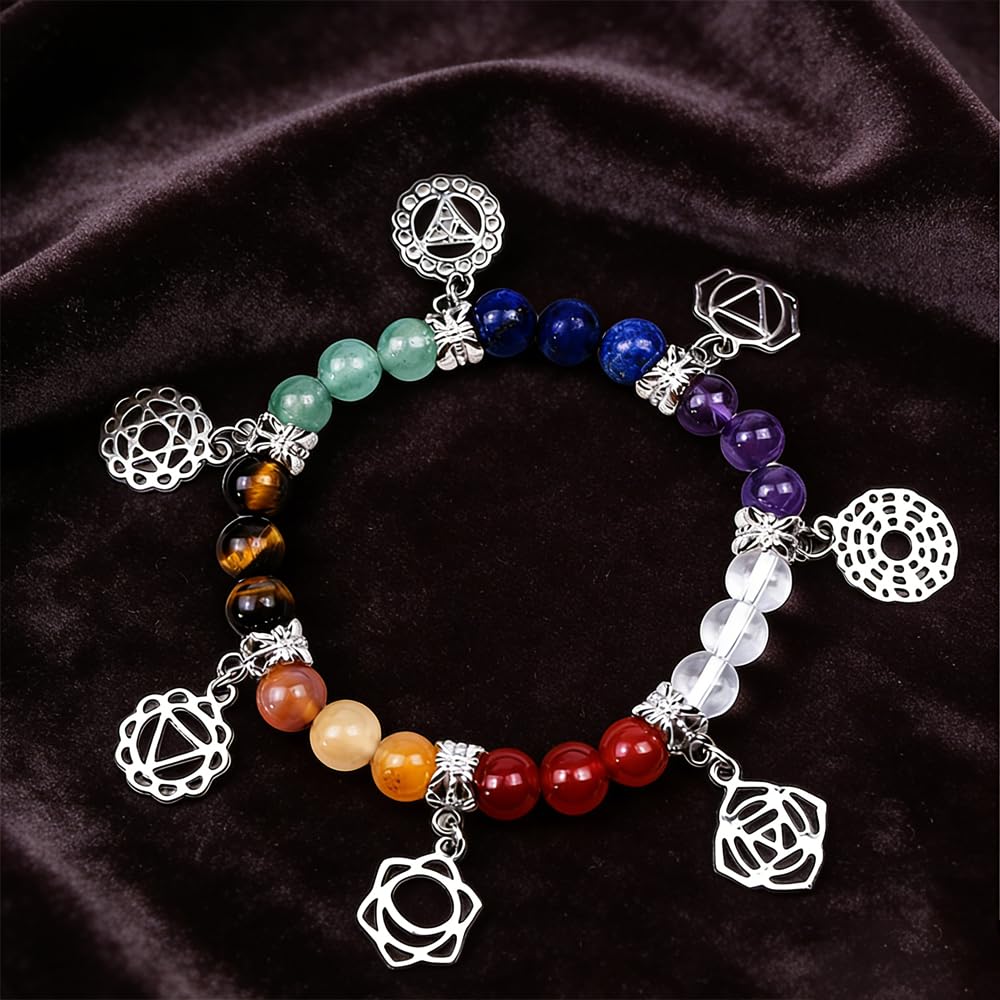 Aprbella 7 Chakra Healing Bracelet with Natural stones for Energy Healing & Balance, Stretch Beaded Jewelry for Energy Balance, Meditation, Yoga, Gift for Women