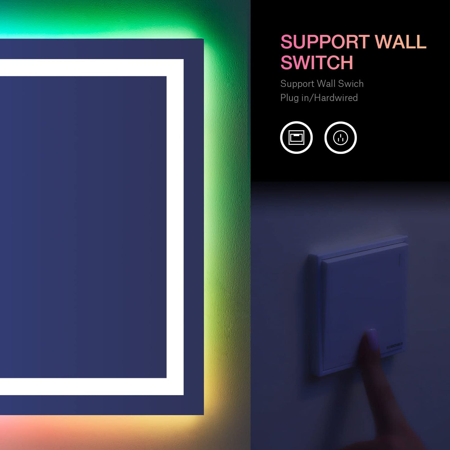LOAAO 60”X40“ RGB LED Bathroom Mirror with Lights, Large, Anti-Fog, Dimmable Smart Lighted Bathroom Vanity Mirror, Multiple Light Modes, RGB Backlit + Front Light, Memory Function, Tempered Glass