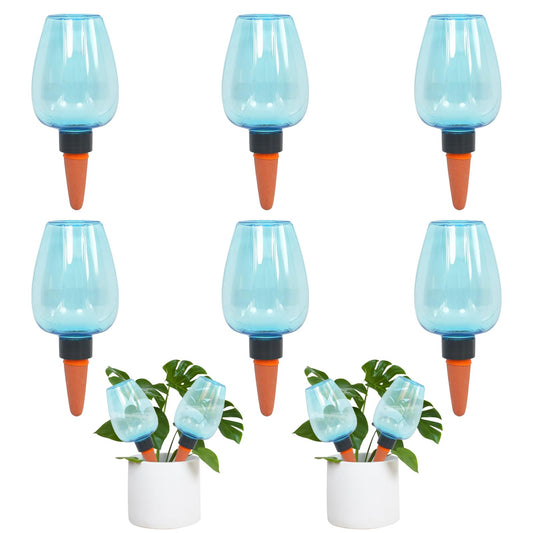 GEWOSI 6pcs Plant Self Watering Globes, Plastic Water Bulbs Top Fill, 12.3 oz Plant Watering Devices System Slow Release Terracotta, Water Spikes Stakes for Indoor (Blue-6pack)