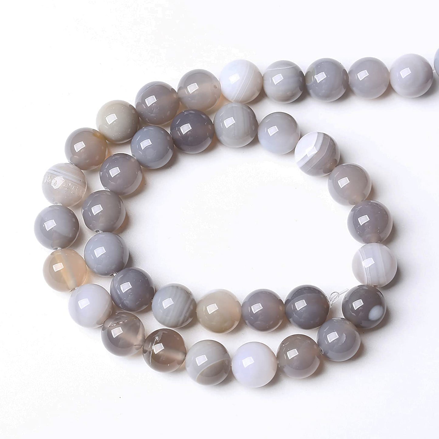 36pcs 10mm Natural Gray Striped Agate Beads for Jewelry Making Round Loose Beads DIY Bracelets Necklaces Energy Healing Stone Beads 15" (10mm, Gray Striped Agate)