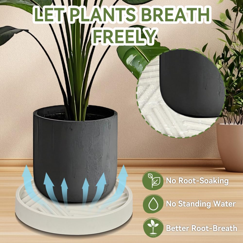 UoeRing 2 Pcs Plant Caddy with Hidden Wheels （1 10" and 1 11"） Heavy Duty Rolling Plant Stand, Indoor Outdoor Plant Saucer Tray with $9.9 Garden Tools (Beige)