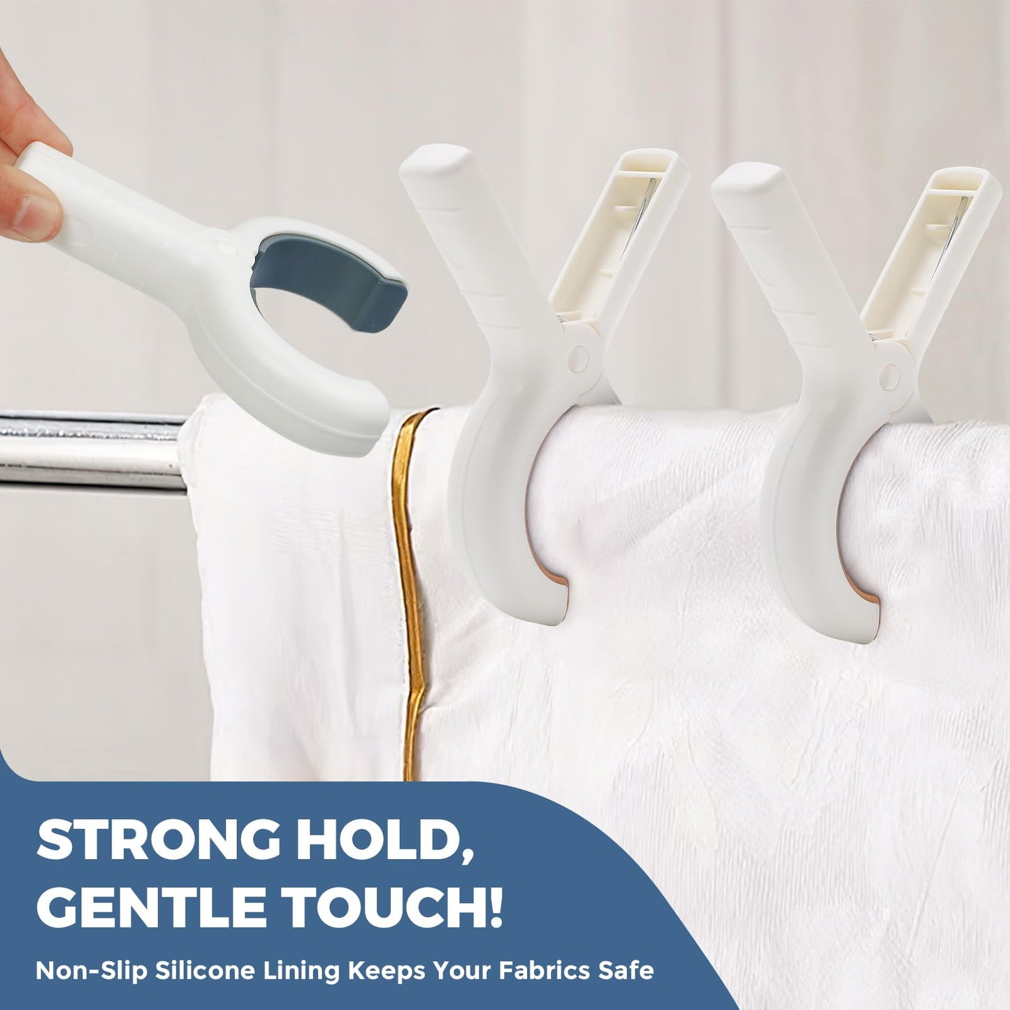 Extra Large Beach Towel Clips 8 Pack - 5.1 Inch Towel Clips for Beach Chairs Cruise Pool Essentials Must Haves, Heavy Duty Towel Holder for Clothes Boat, 2 Colors Khaki and Blue