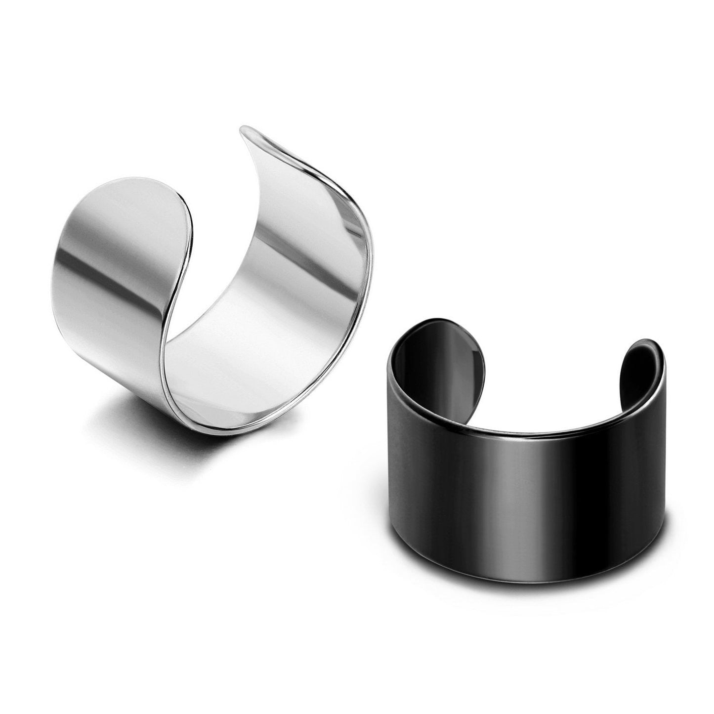 JewelrieShop Earcuffs Stainless Steel Ear Cuffs Helix Cartilage Clip on Wrap Punk Earrings for Women Men Non Piercing Adjustable 2 pairs