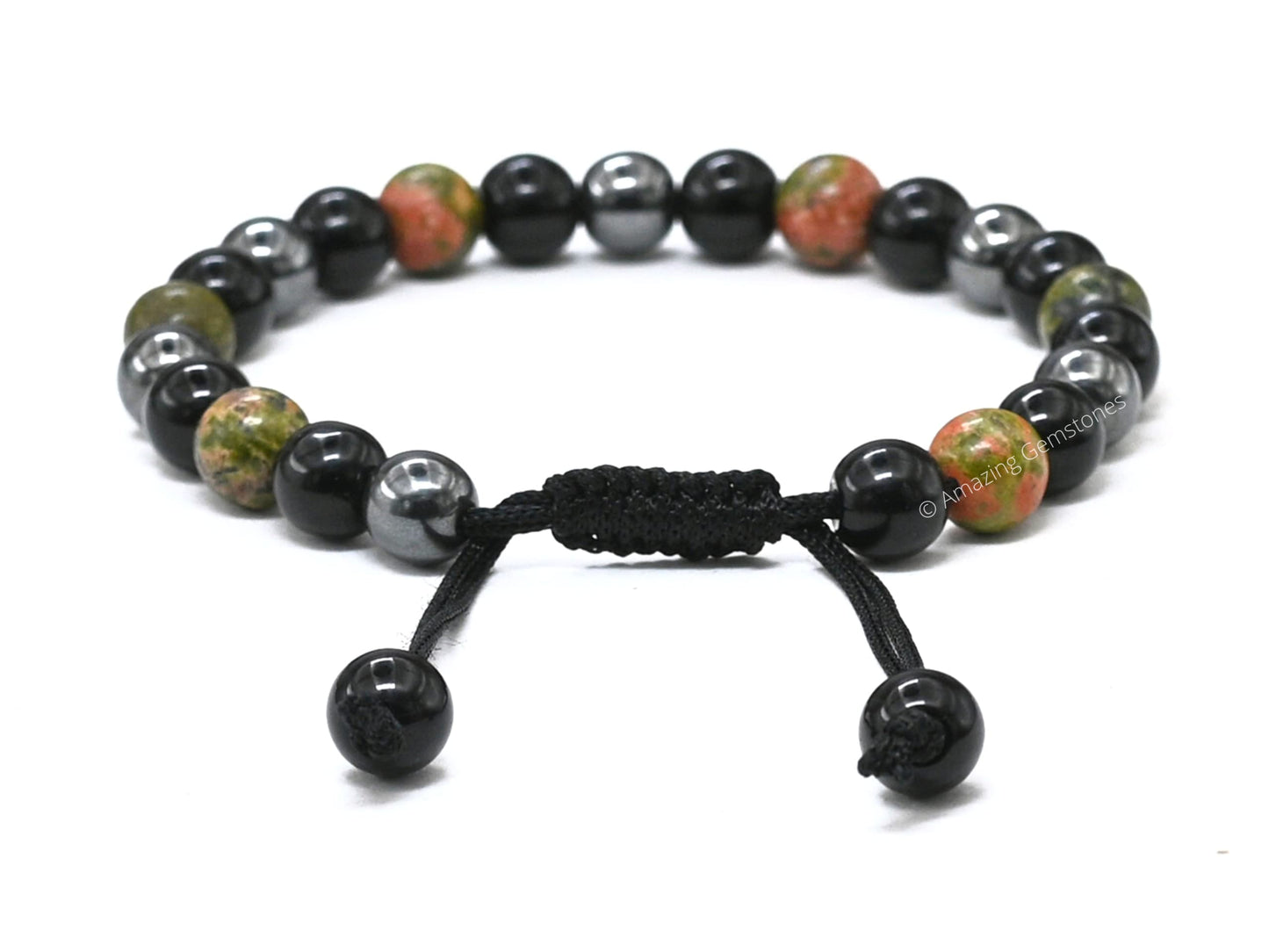 Amazing Gemstone Health Bracelet - Unakite Black Obsidian Hematite Bracelet Set for Men Women Healing Calming Anxiety Stress Relief Gifts Pulseras Para Hombres Mujer Stocking Stuffers (Adjustable)