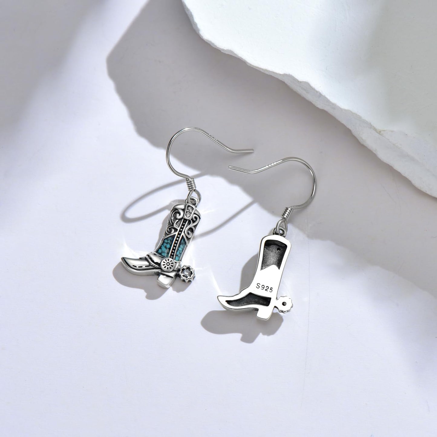 KoyeKei Western Cowboy Boot Earrings for Women 925 Sterling Silver Cowgirl Texas Boot Dangle Drop Earrings Turquoise Cowboy Carter Country Jewelry Boho Valentines Gifts for Daughter Wife Girlfriend