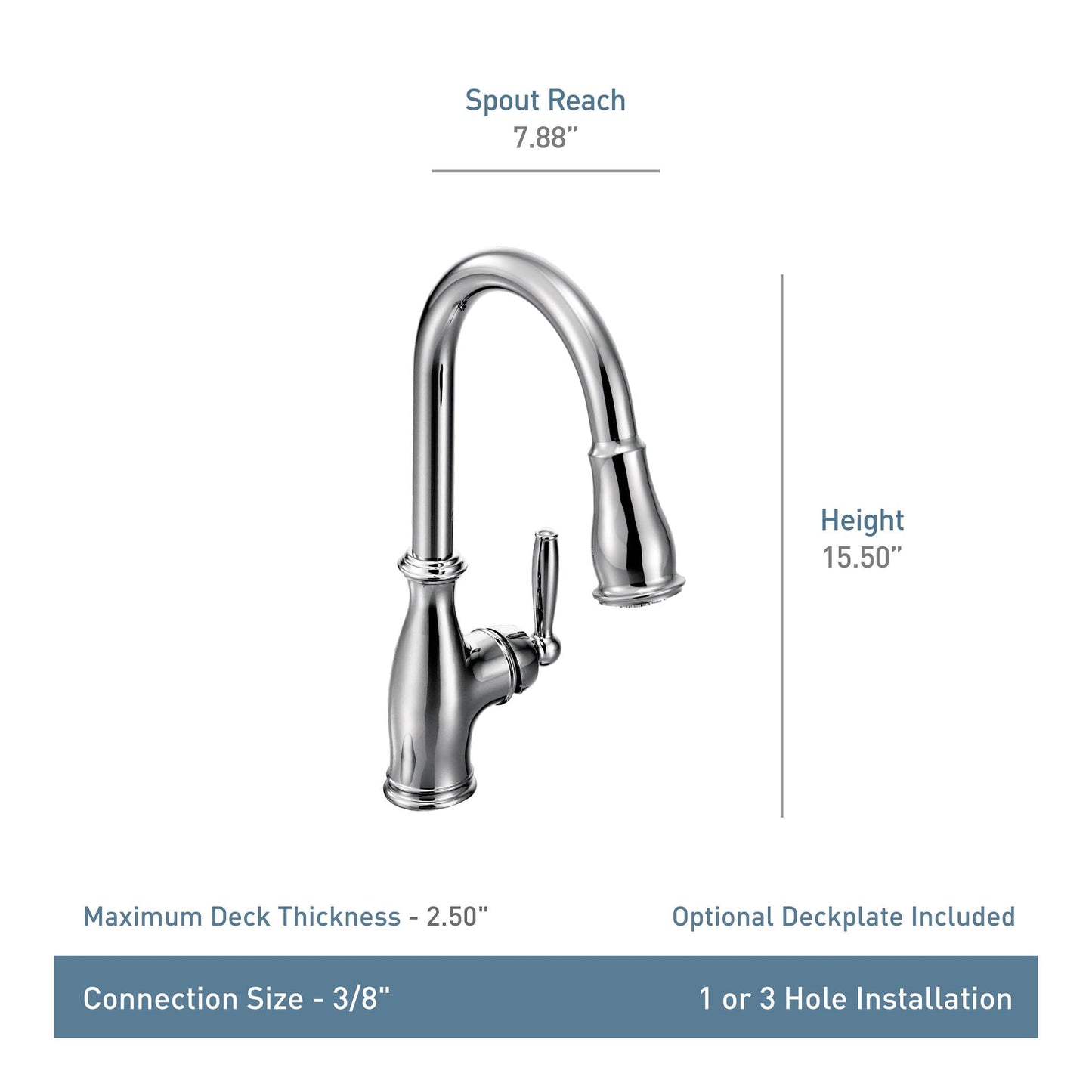 Moen Brantford Spot Resist Stainless Traditional One-Handle Kitchen Faucet with Pulldown Sprayer Featuring Power Boost and Reflex Docking System, 7185SRS
