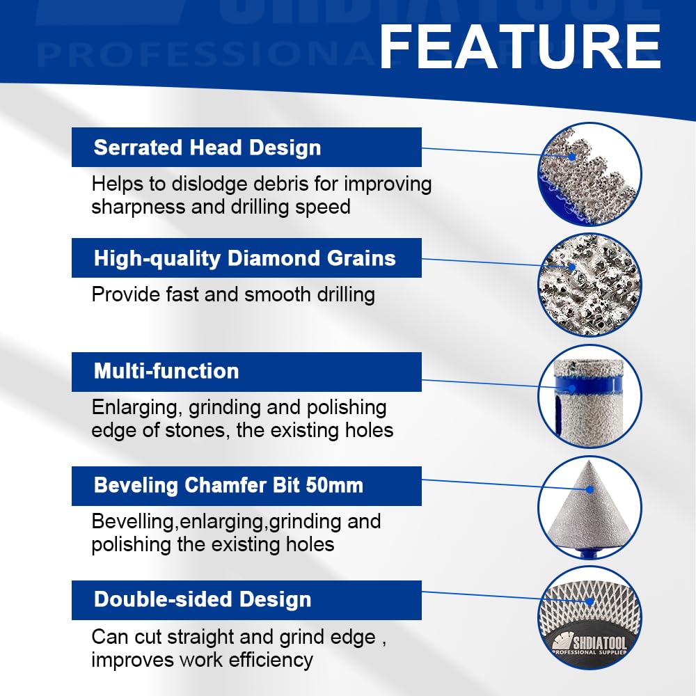 SHDIATOOL Diamond Drill Bits Kit - Core Bits Hole Saw Sets,Mould Guide for Drilling Porcelain Tile Marble Ceramic Granite with Hollow EVA Guide Jig 13pcs(6/8/10/20/28/32/35/45/65/25MM/2in+4.5in+6mm)
