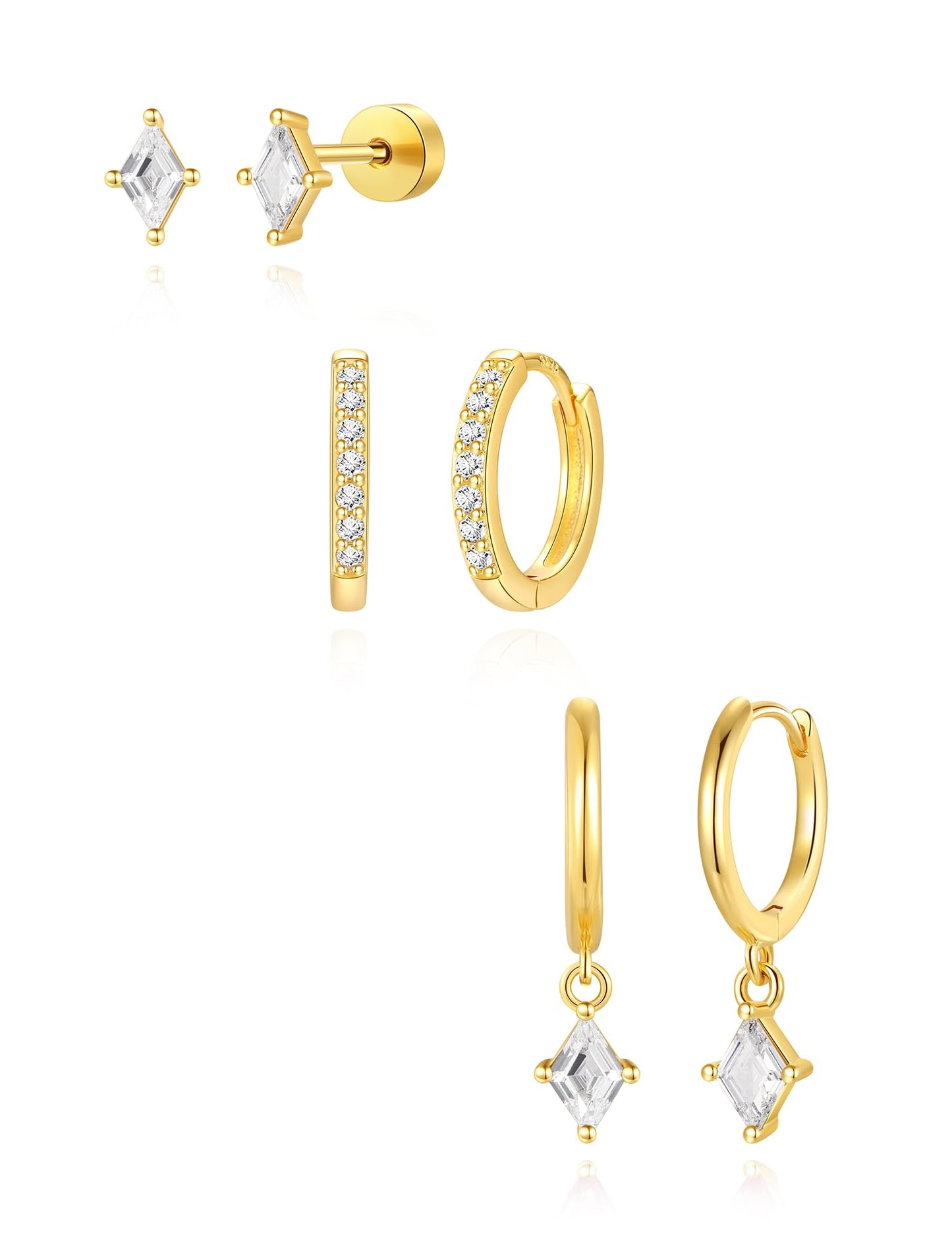 Angelady 3 Pairs 14K Gold Plated Hoop Earrings Set for Women, Dainty Hypoallergenic Dangle Huggie Earring, Trendy Small Earring Stack, Flat Back Stud Earring Jewelry Gifts for Women