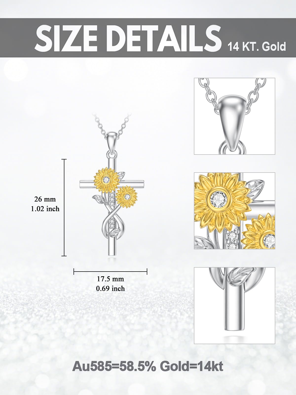 ZBA Natural Diamond Sunflower Necklace Sunflowers Gifts for Women Sterling Silver Sunflower Cross Pendant Faith Jewelry Anniversary Valentines Mothers Day Gifts for Mom Mother Women Wife Girlfriend Her Mom