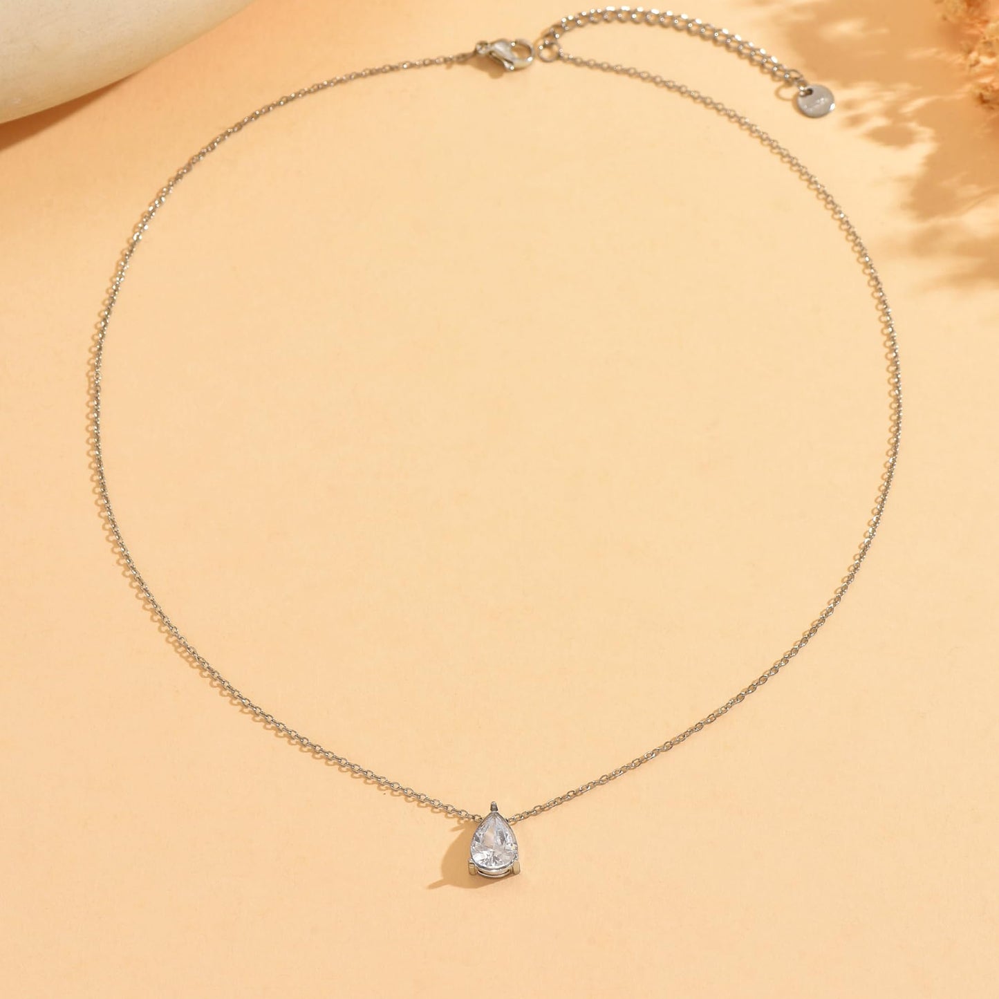 Jewigo silver necklace for women silver Plated Tear drop Necklace Dainty Layered CZ Lariat Diamond Necklace