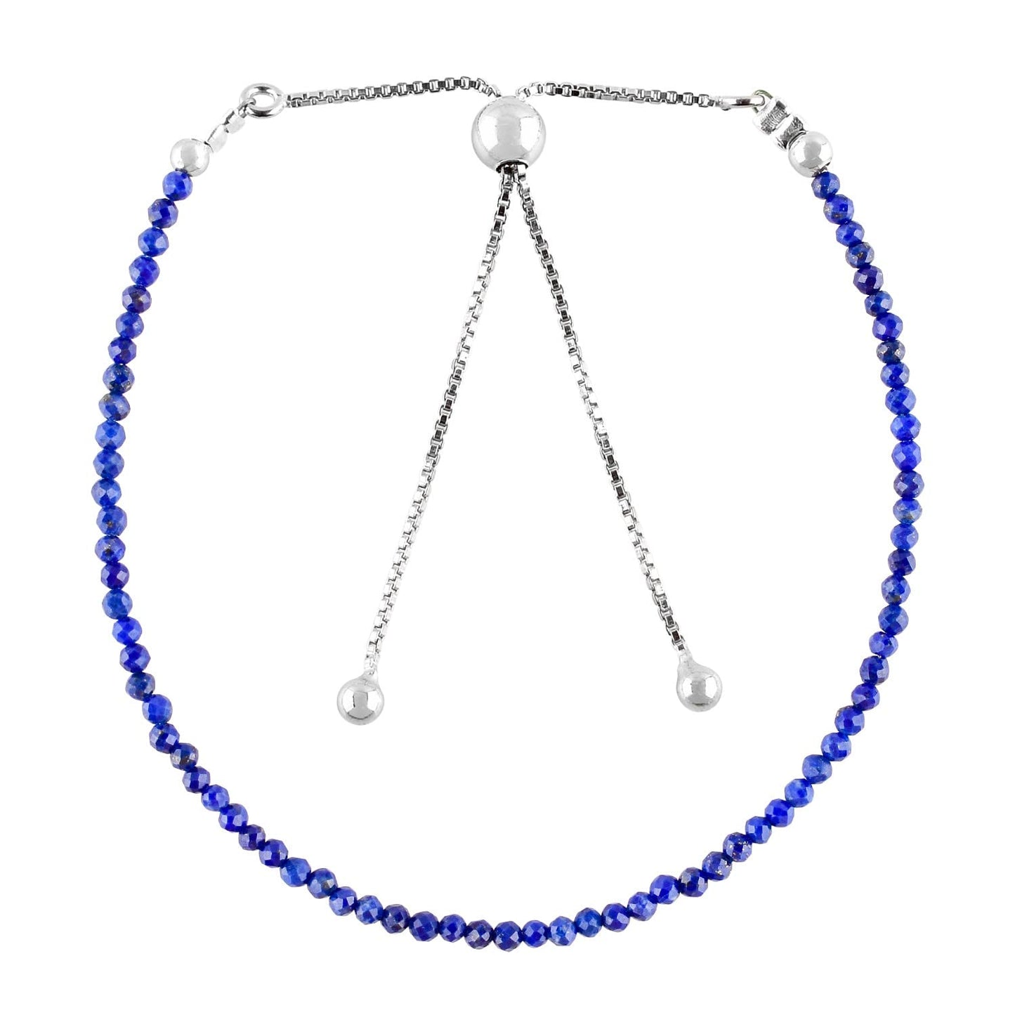 OdrillionGems A+ Genuine Lapis Lazuli Stone Beads Bolo Bracelet Natural Gemstones Crystals Handmade Minimalist Jewelry Rhodium Plated 925 Sterling Silver Adjustable Slider Chain 10 inch