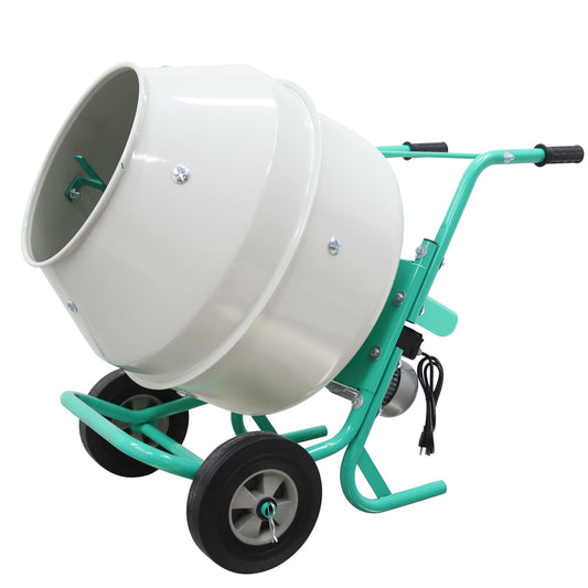 HQHAOTWU Electric Cement Mixer Concrete Mortar Steel Mix Drum Hand-pushed Movable Concrete Mixer Machine 5.3 Cubic Ft/150L Cement Mixing Drum for Stucco with Wheel and Stand