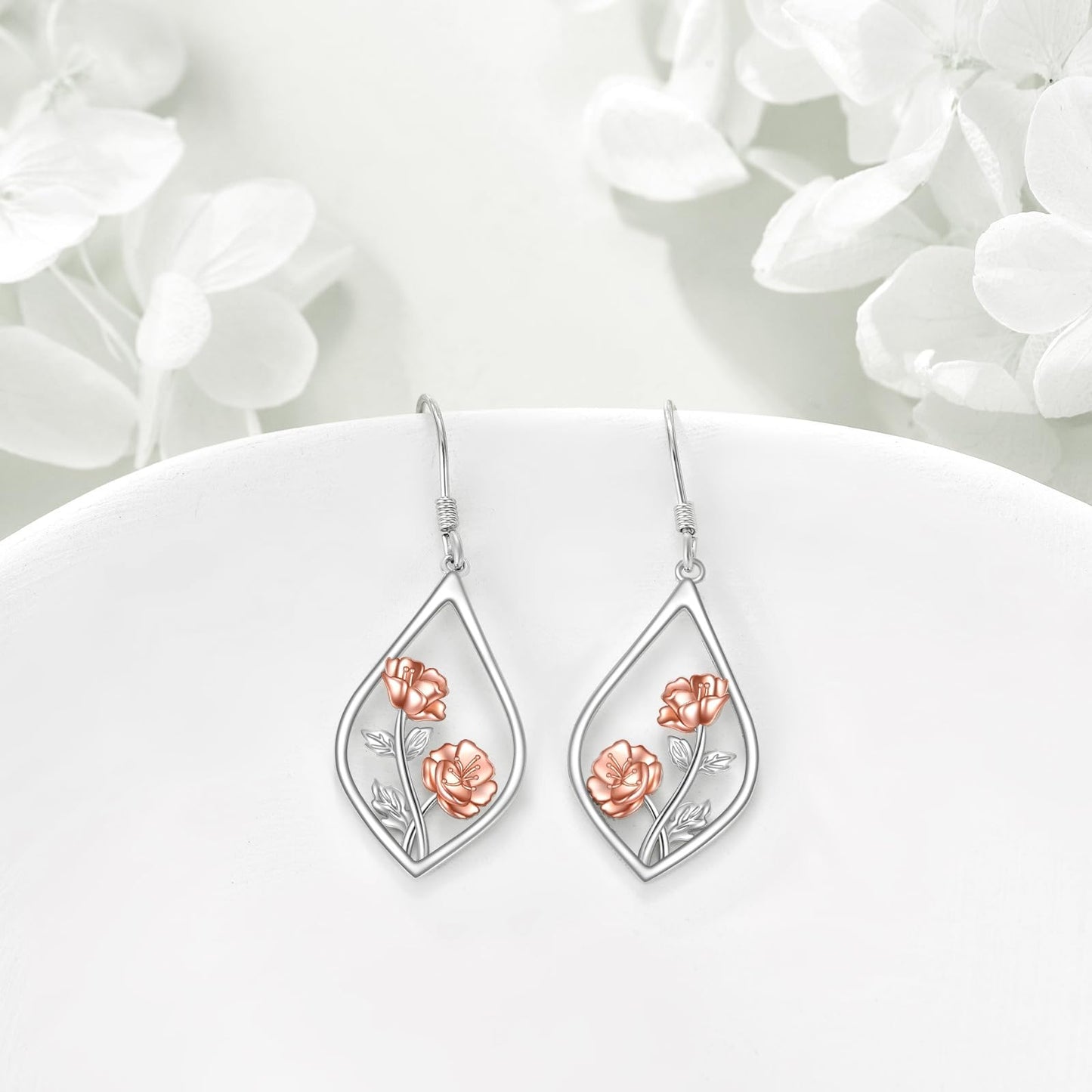 Poppy Earrings 925 Sterling Silver August Birth Flower Dangle Earrings Teardrop Jewelry Gifts For Women
