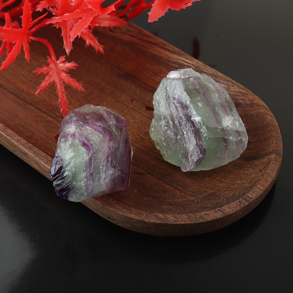 2PCS Natural Raw Stone Healing Crystals Bulk Healing Gemstones for Reiki Tumbling Fountain Rocks Meditation Garden Home Decor (Fluorite)