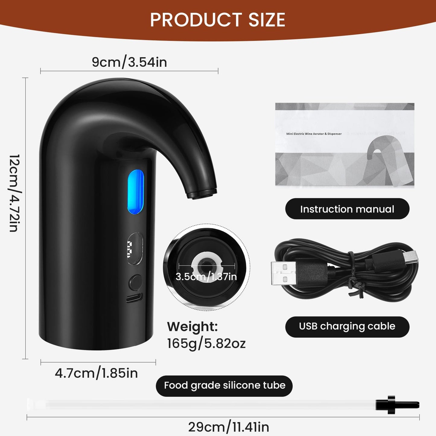BLUBYEES Electric Wine Aerator, Decanter & Dispenser – USB Rechargeable, Gift for Christmas, Housewarming, Birthday, Wedding, Anniversary, and Retirement, Ideal for Wine Lovers, Men and Women