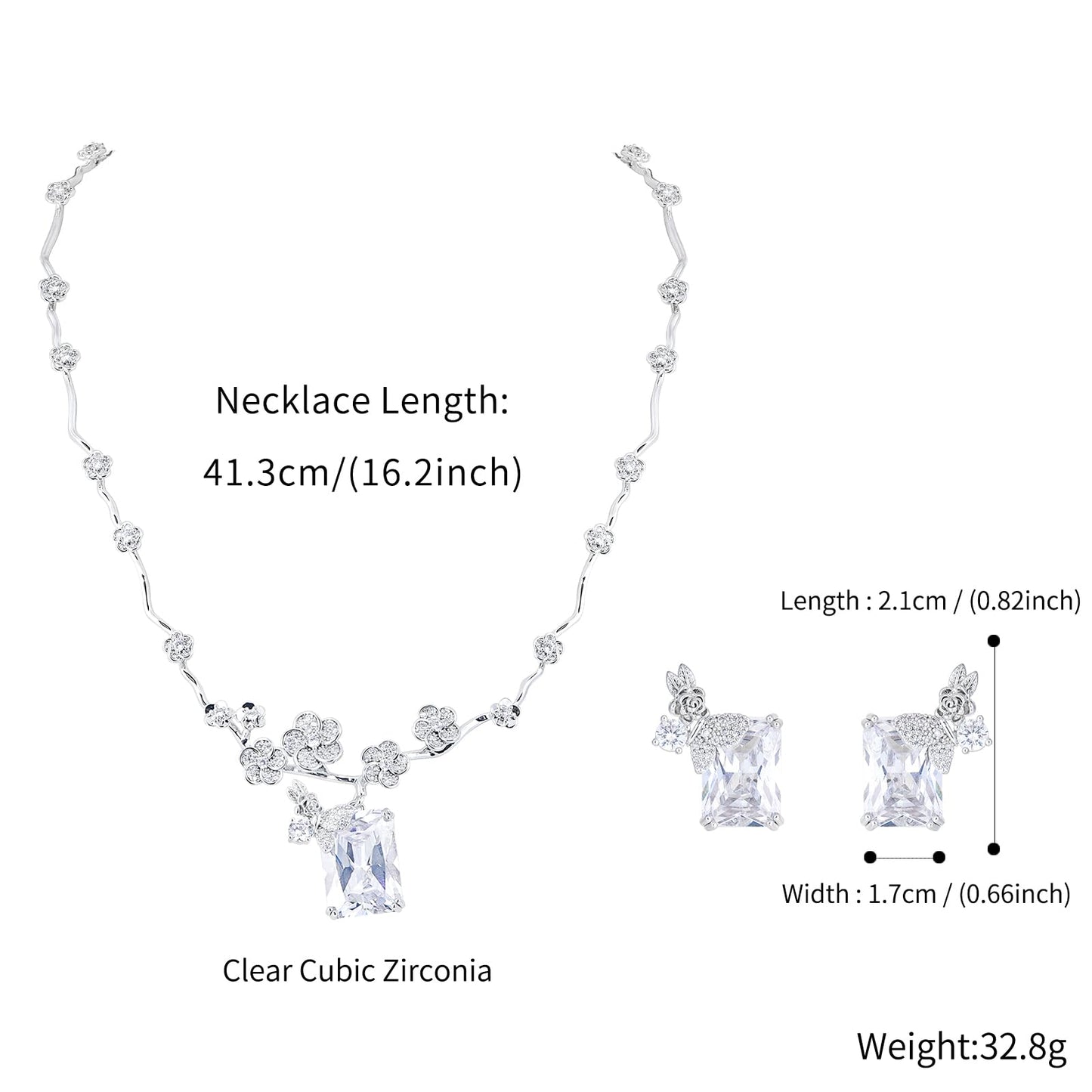 WMHaiMo Wedding Jewelry Set For Women Brides Bridesmaid Bridal Sparkly Cubic Zirconia Butterfly Necklace And Earrings Set For Party Prom Gift