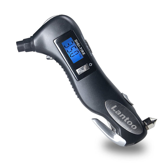 Lantoo Digital Tire Pressure Gauge 150 PSI – 5-in-1 Emergency Tool for Cars, Trucks & Bikes – Includes Seatbelt Cutter, Window Breaker, LED Flashlight & Red Safety Light - 1 Pack