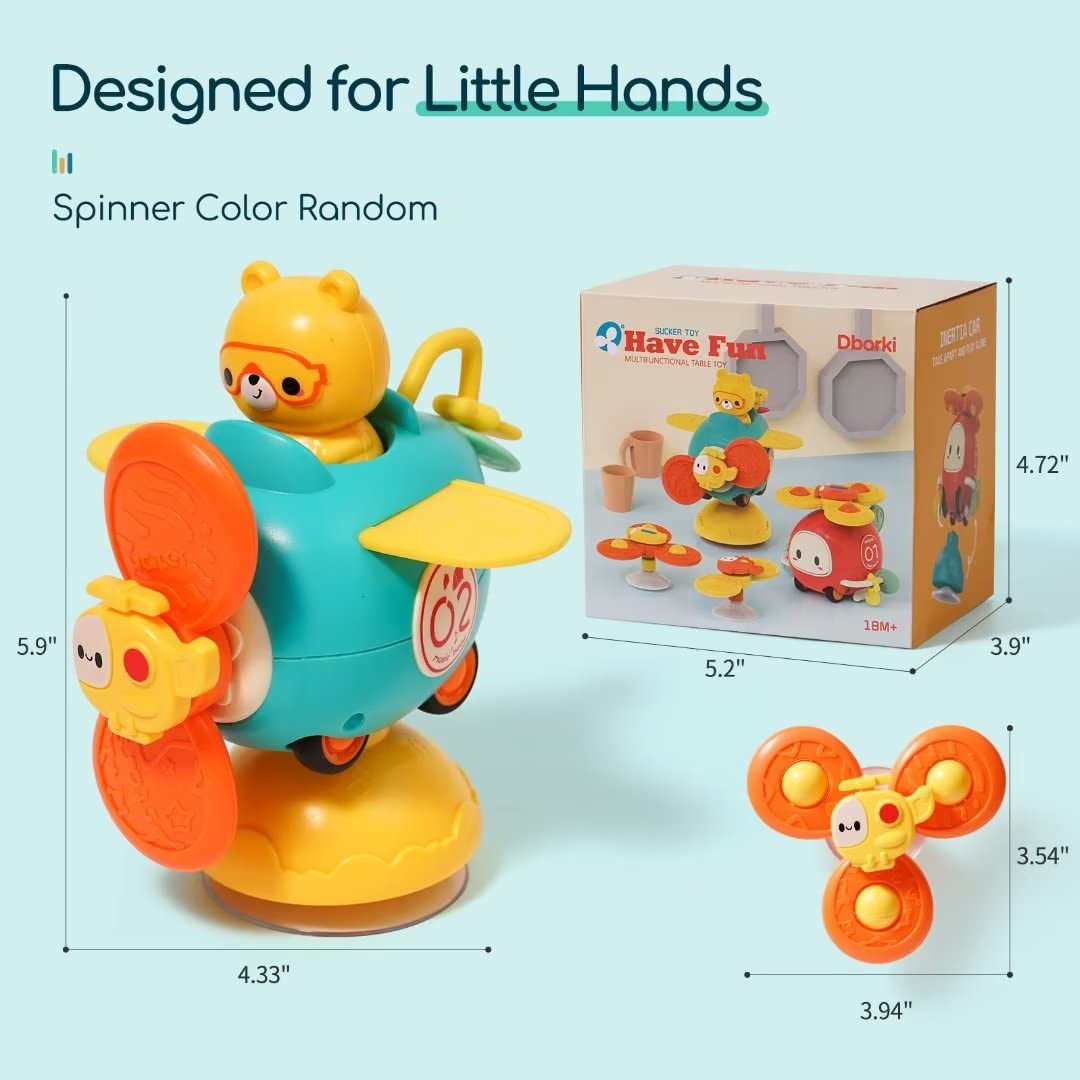 taotaotoys 3 in 1 High Chair Toys with Suction Cups Spinner Baby Toys for Babies 6-12 Months,Infant Teething Tray Rattle Bath Toys for Babies 12-18 Months Toddlers Boy Girl Birthday Gifts