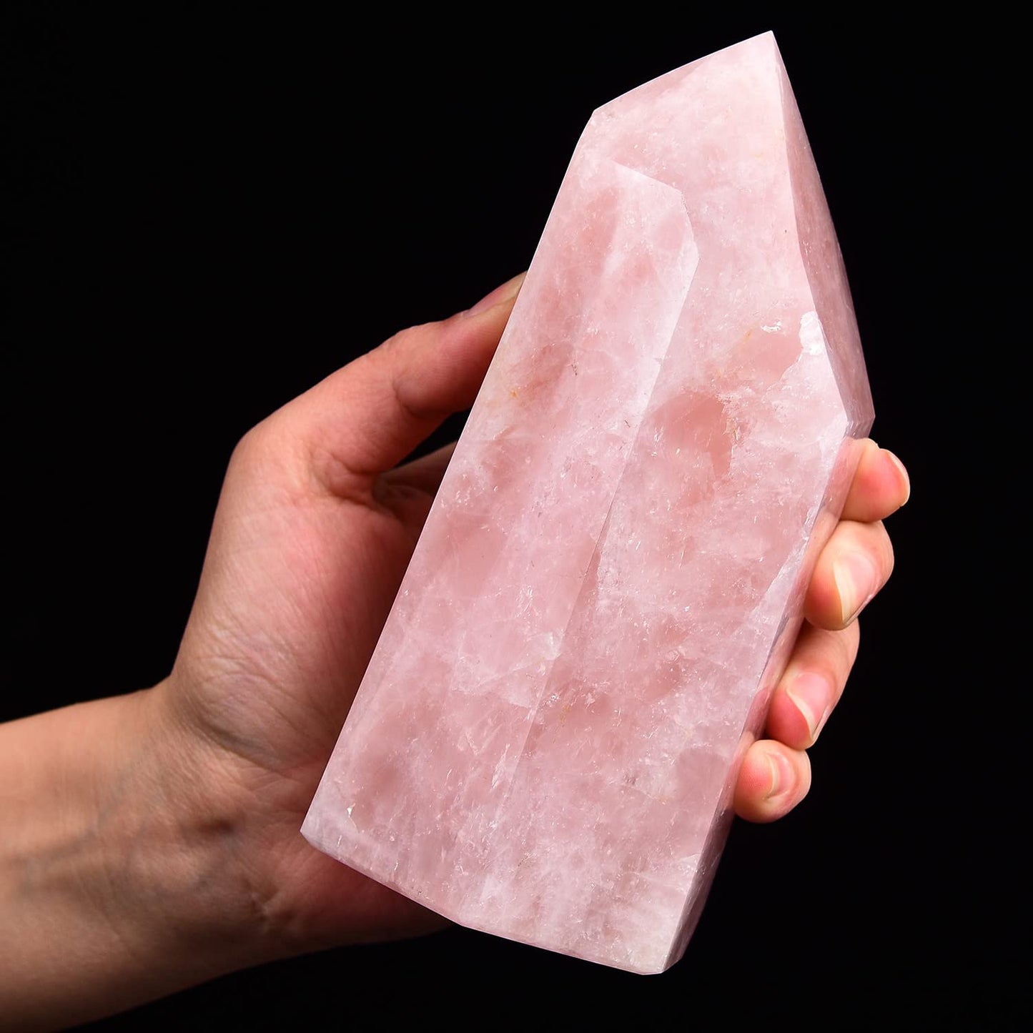 AMOYSTONE Rose Quartz Obelisk Tower Large Healing Crystal Wand Point 6 Faceted Reiki Chakra Meditation Stone Pink 1.1-1.7 LBS