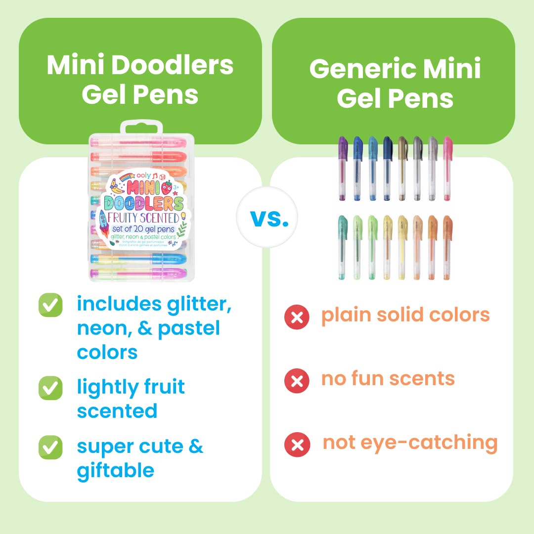 Ooly Scented Mini Doodlers Gel Set of 20 Pens - 20 Mini Glitter, Neon and Pastel Scented Gel Pens for Kids and Adults, Art and Stationery Supplies