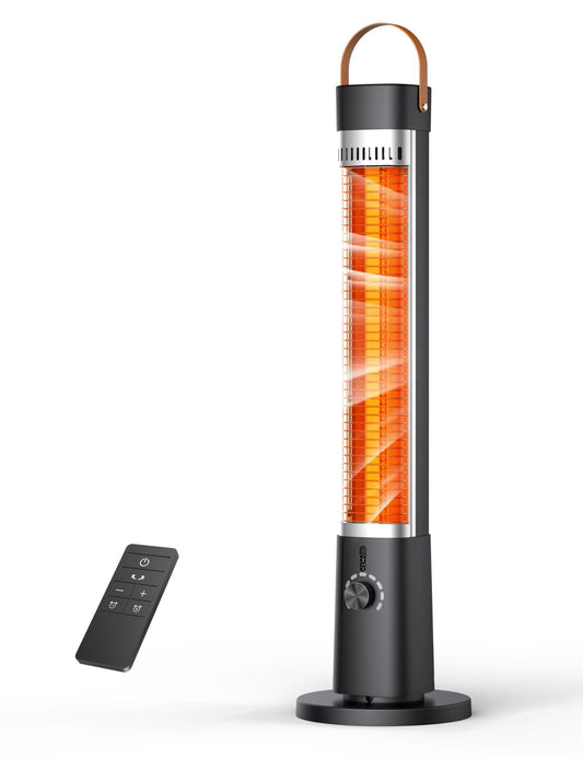 Outdoor Heater for Patio, 32" Infrared Electric Heaters Indoor w/Remote, 1500W, 60° Oscillation, 9H Timer, 9 Heat Level, Tip-Over/Overheating Protection, Safety Lock, for Garage Porch Office Inky
