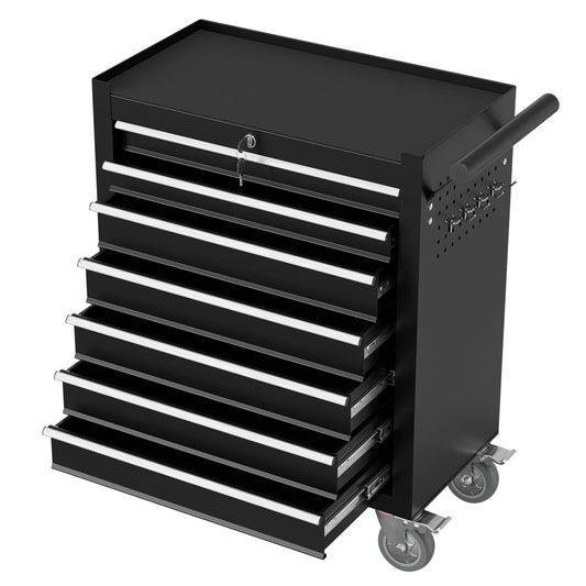 7-Drawer Rolling Tool Chest,Metal Rolling Tool Chest with Wheels and Locking Tool Box,Portable Metal Tool Box for Warehouse,Garage, Repair Shop, Workshop (Black, 7-Drawer)