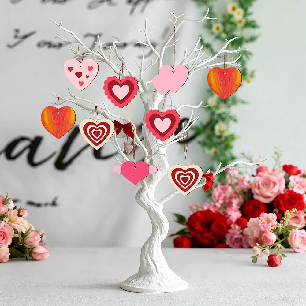 SDTHNT 60 PCS Unfinished Wooden Hearts for Crafts,Valentine's Day Ornaments Hanging Decorations, Unfinished Wood Heart Painting Craft Kit, DIY Valentines Crafts for Classroom Party Activities