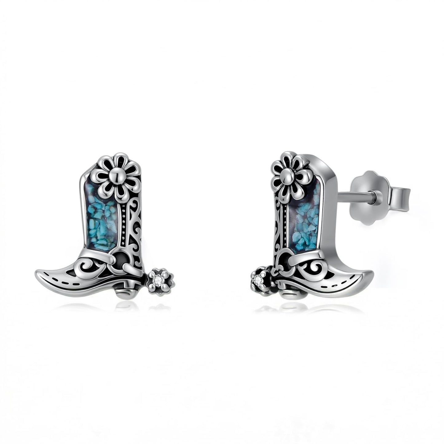 KoyeKei Cowgirl Boot Earrings 925 Sterling Silver Cowboy Texas Boot Stud Earrings Western Turquoise Cowboy Carter Jewelry Country Graduation Gifts for Mom Women