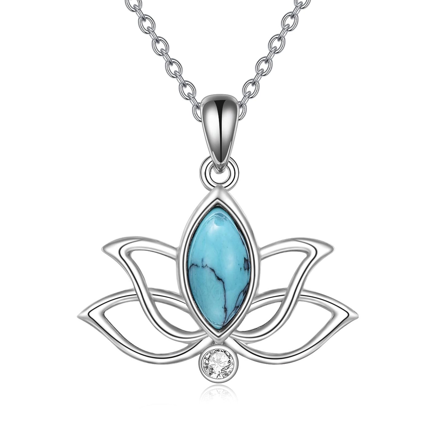 YFN Lotus Necklace Sterling Silver Turquoise Lotus Flower Pendant Yoga Jewelry Gifts for Women
