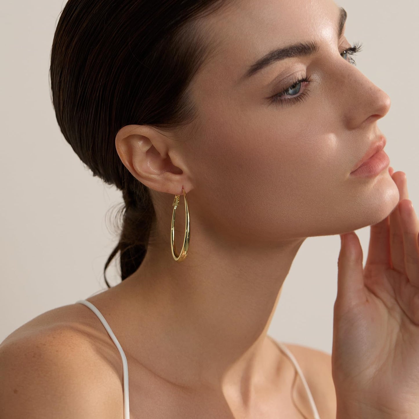Lightweight Oval Hoop Earrings for Women - 14K Gold Plated, Rose Gold Plated and Sterling Silver Plated Large Oblong Hoop Earrings for Women Statement Jewelry Gift (gold)
