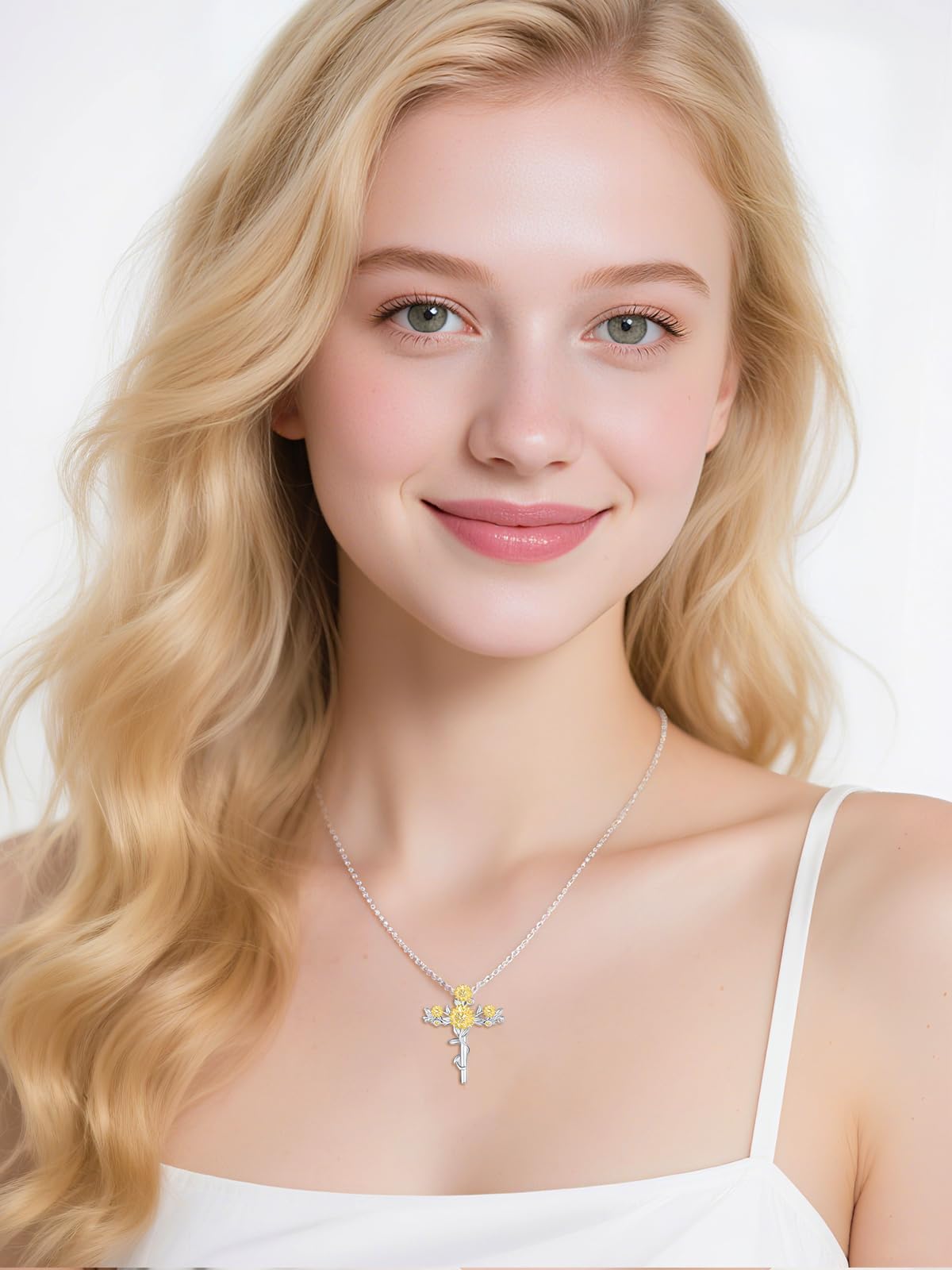 Zhi Kexin Sunflower Cross Pendant Necklace for Women 925 Sterling Silver Flower Jewelry Mothers Day Birthday Gifts for Sunflower Lovers
