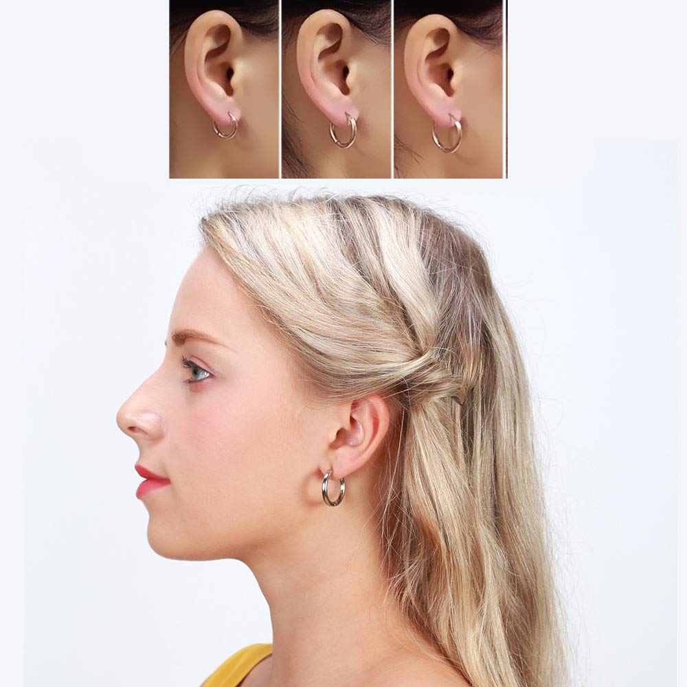 316L Surgical Stainless Steel Huggie Hoop Earrings 12mm Gold Hypoallergenic Earrings Hoop Cartilage Helix Lobes Hinged Sleeper Earrings For Men Women(E01:12mm Gold(THK 2.0mm))