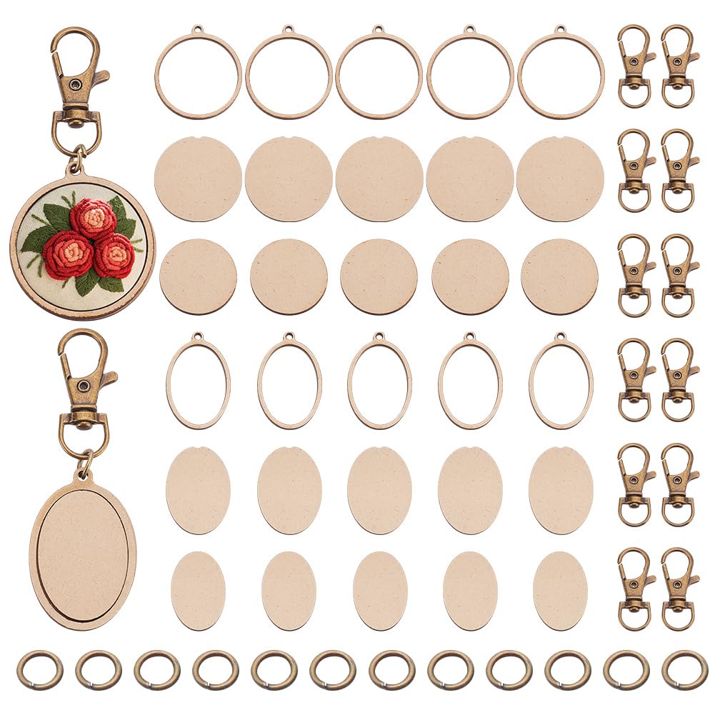 FREEBLOSS 12 Pcs Mini Wooden Embroidery Hoop Keychain Wooden Small Embroidery Hoops with Keychain DIY Wood Hoops for Embroidery Earring Hooks Keychain Jewelry Making Supplies