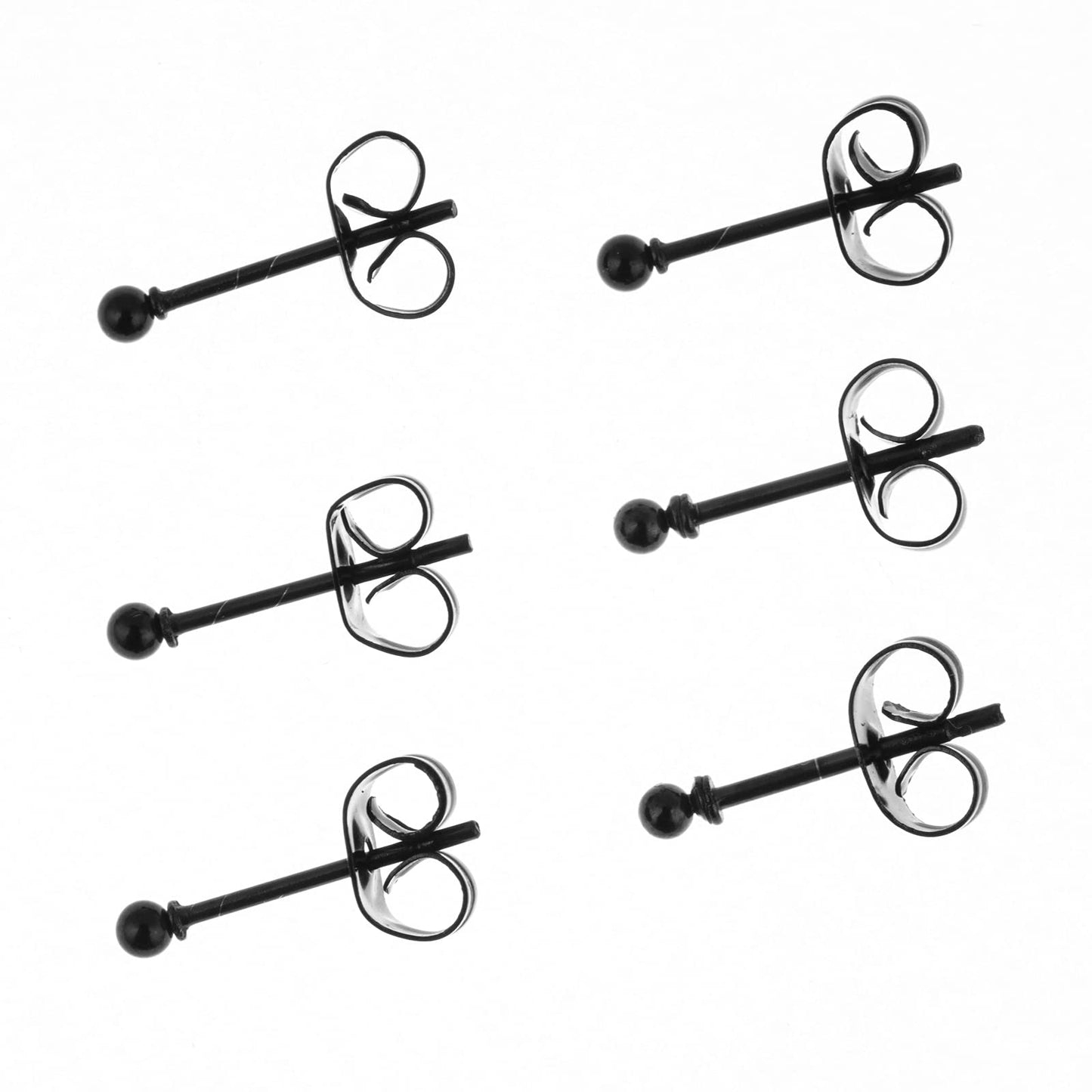 Memsion 316L Surgical Steel Earrings Hypoallergenic Black Ball Stud Earrings Set for Women Men Nickel Free Cartilage Ear Rings 3 Pairs of 2mm Tiny Stainless Steel Stud Earrings