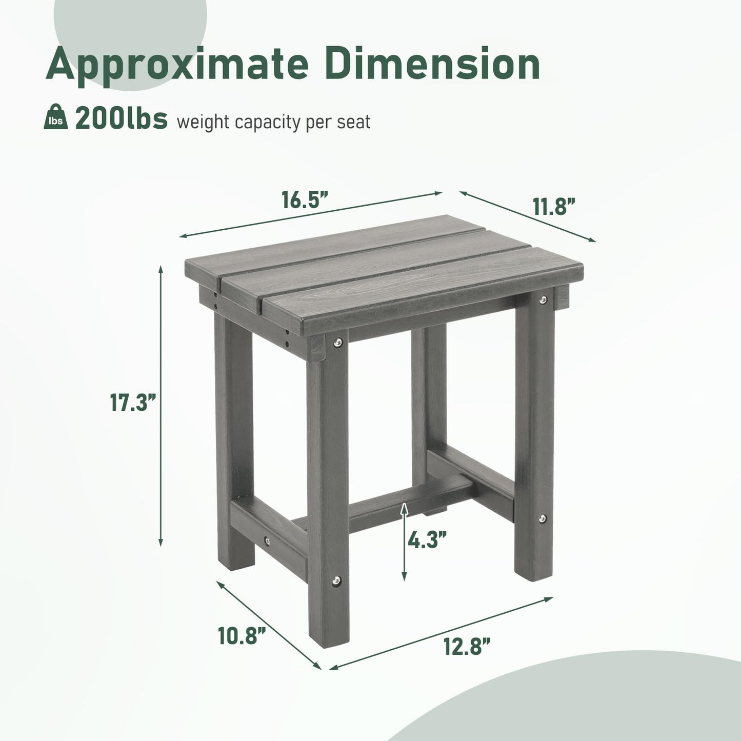 Furnimart Adirondack 16.5" Square Outdoor Side Table, Extra-Thick HDPE Composite Weather-Resistant Small Patio Table, Gray Outdoor End Table for Garden Balcony Yard Deck Poolside(Gray)