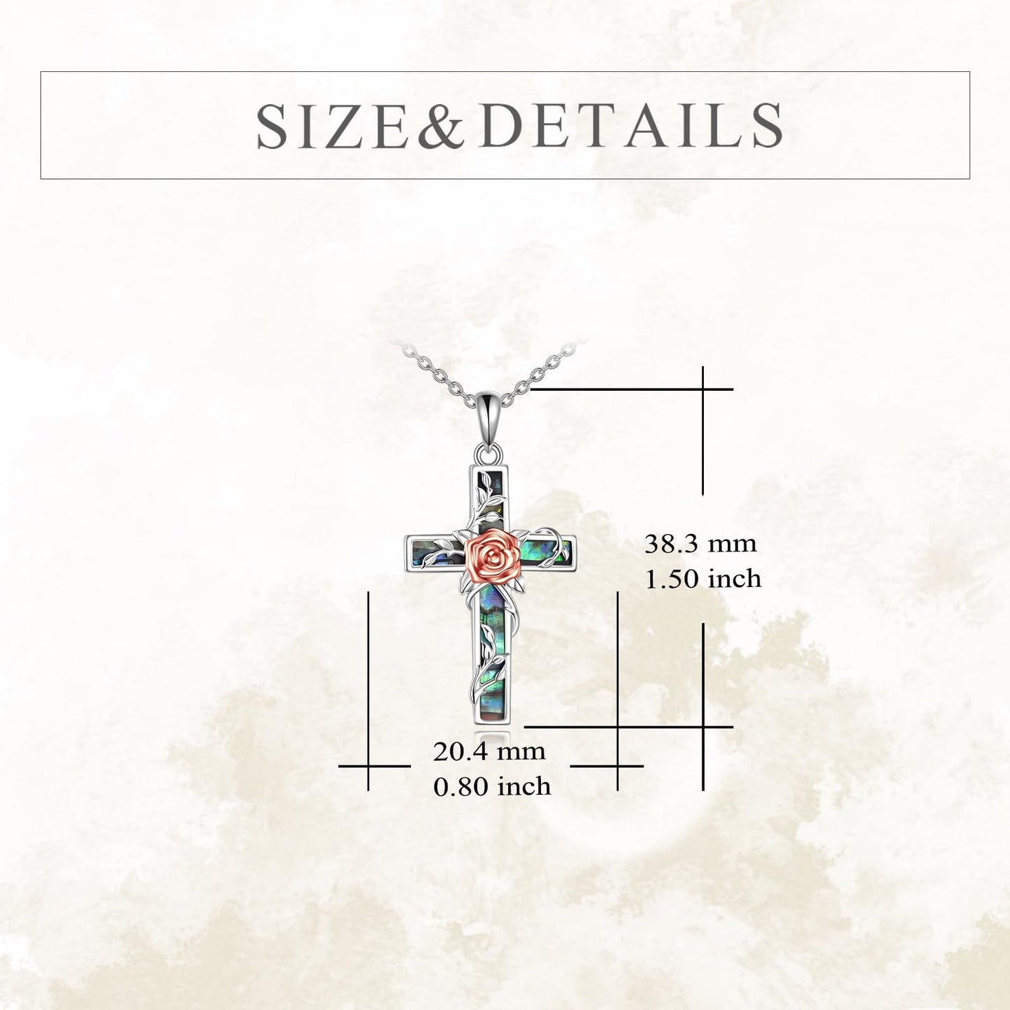 YFN Rose Cross Necklace Sterling Silver Flower Cross Pendant Abalone Shell Jewelry Religious Christian Baptism Gifts for Her Women