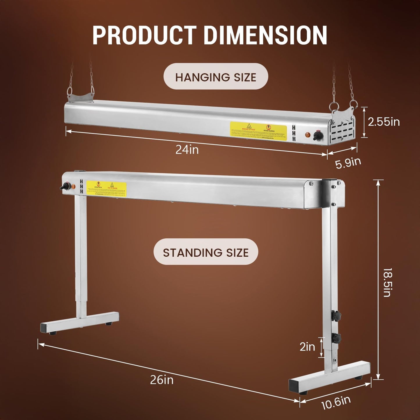 Hiteemer 24-Inch Food Heat Lamp, 750W Commercial Food Warmer Electric Strip Heater Overhead Stainless Steel Catering Heating Lamp for Buffet Restaurant Parties Kitchen, Silver 115V