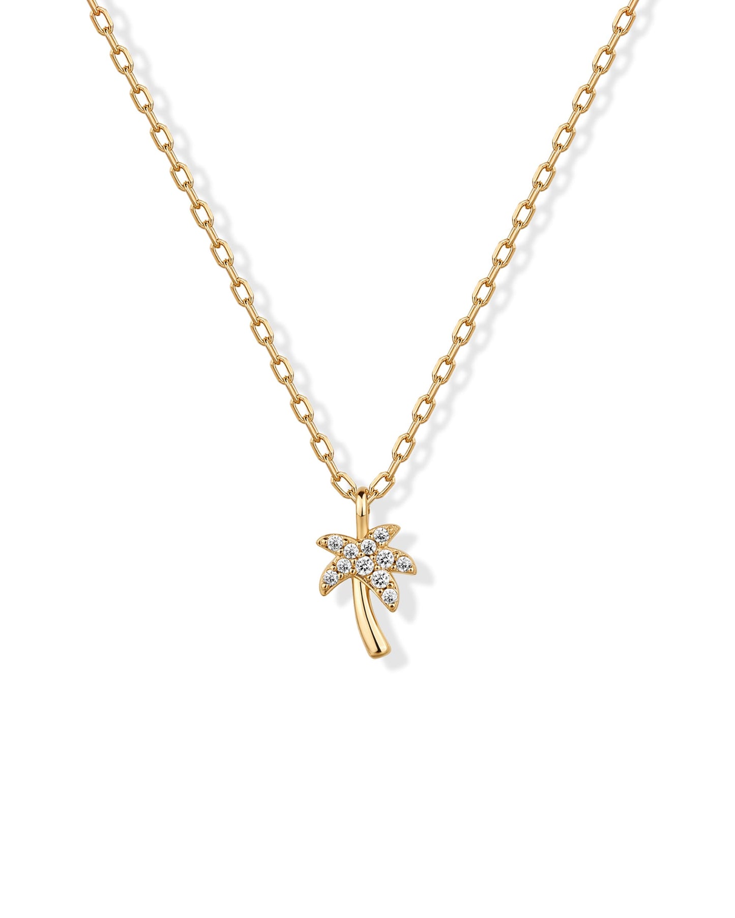 PAVOI 14K Yellow Gold Plated Palm Tree Pendant Necklace for Women with Cubic Zirconia | Tropical Chain Necklace