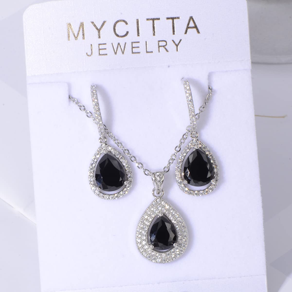 Crystal Wedding Bridal Jewelry Set Teardrop Pendant Necklace Drop Dangle Earrings Set for Bride Bridesmaids Mother of Bride Prom Party Formal Jewelry Set for Women, Cubic Zirconia, Cubic Zirconia