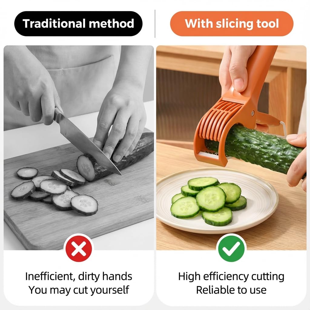 2 Pcs Multifunctional Vegetable Slicer & Banana Cutter, 2026 Upgraded Stainless Steel Handheld Chopper for Cucumber, Carrot, Sausage & Strawberry, Dishwasher-Safe Kitchen Prep Tool