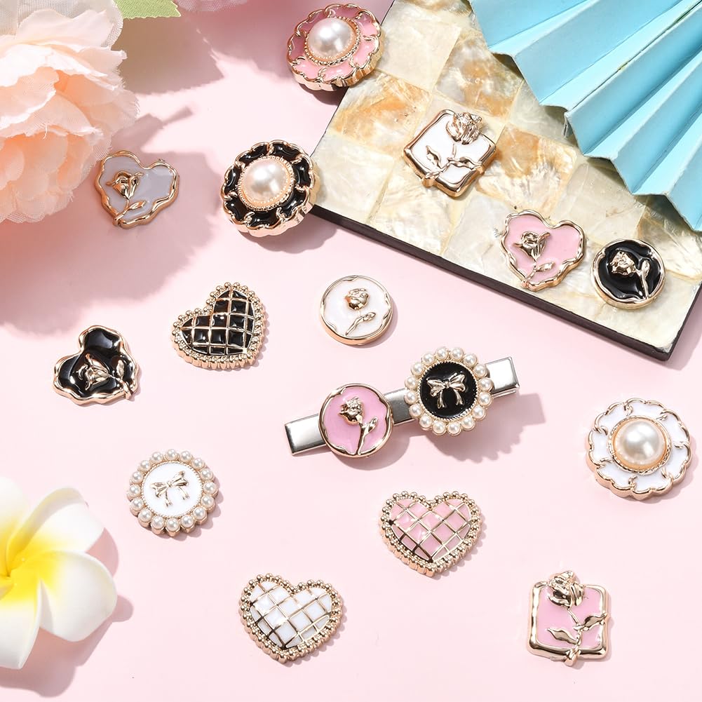 SOFPLATE 18 Styles 72Pcs Round Cabochons Flatback Heart Shaped Cabochons Bulk Small Resin Flowers Pearl Bows Colorful Cute Enamel Charms for Jewelry Making DIY Crafts Gifts Hair Clips Adults Beginners